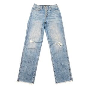 7 For All Mankind High Waist Cropped Straight Jeans 25 Button Fly Distressed